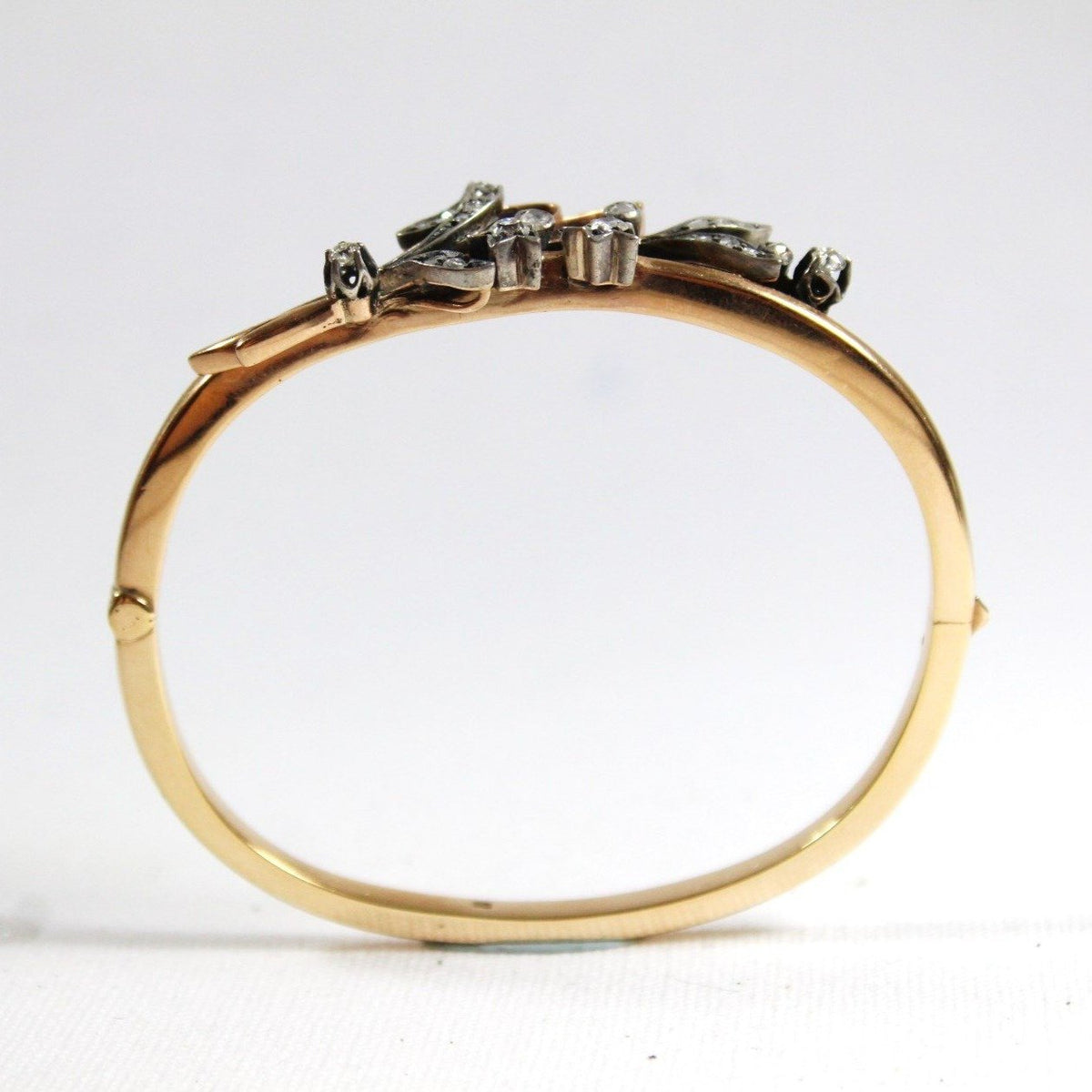 Antique 9ct Rose Gold Old Cut Diamond Hinged Bangle