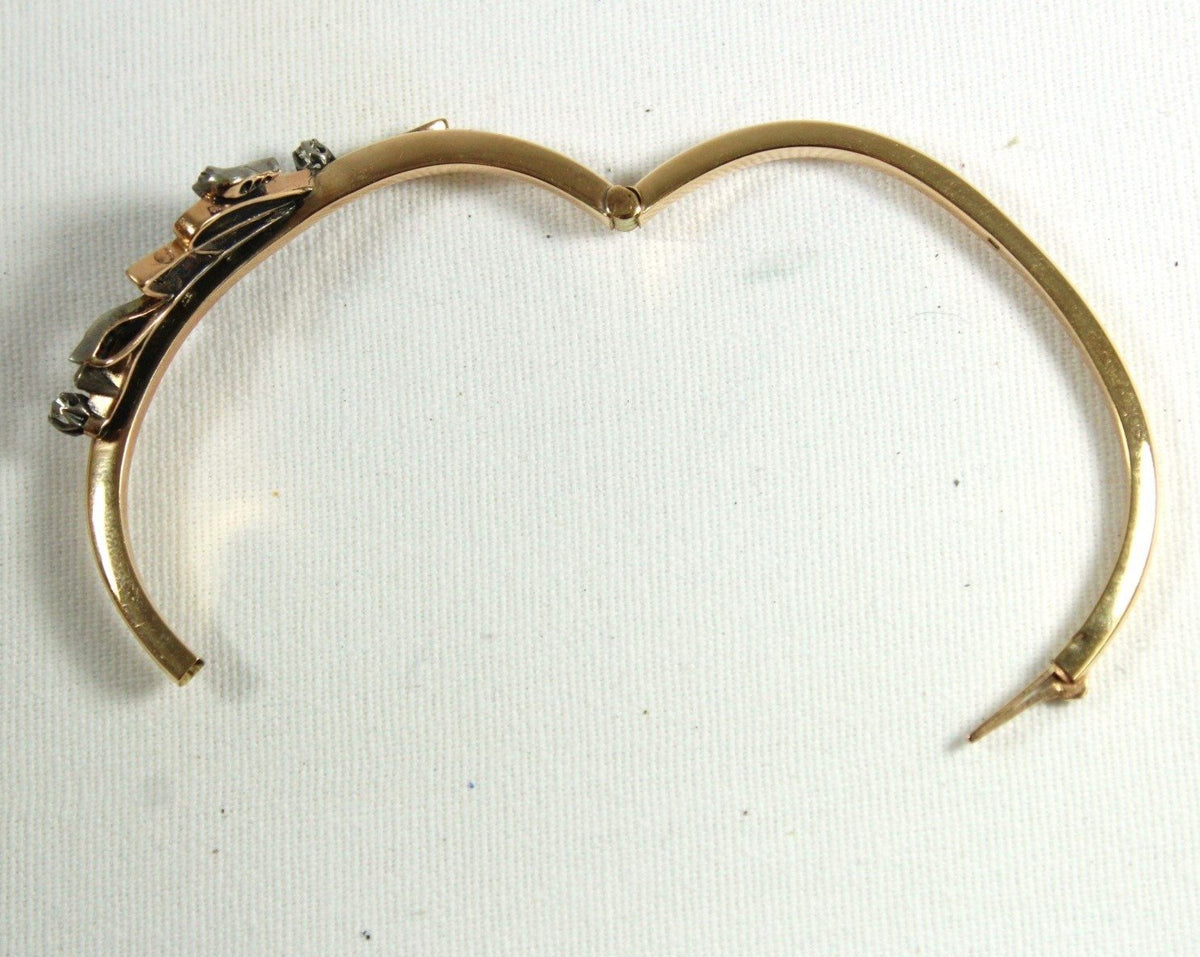 Antique 9ct Rose Gold Old Cut Diamond Hinged Bangle