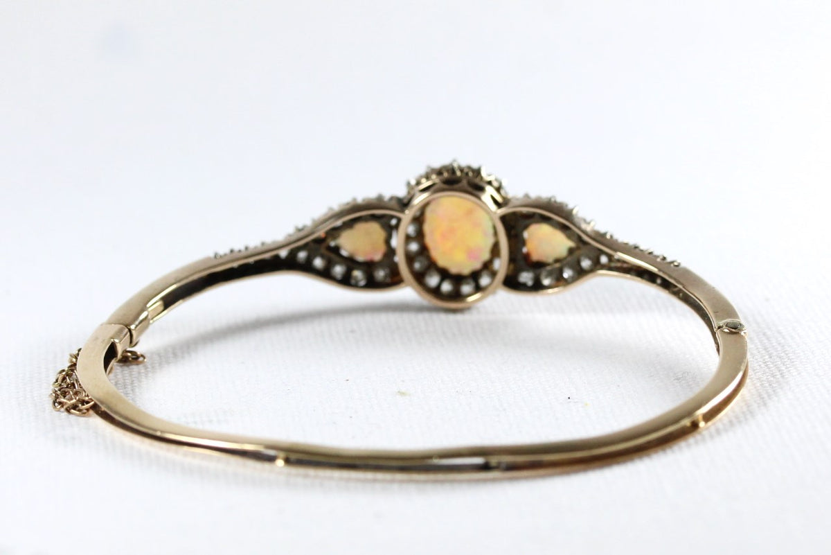 Antique 18ct Yellow Gold Opal and Diamond Bangle
