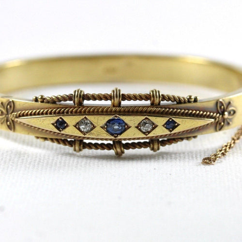 Antique 15ct Yellow Gold Sapphire and Diamond Bangle