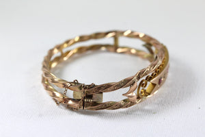 Antique 9ct Rose Gold Red Spinel and Diamond Bangle