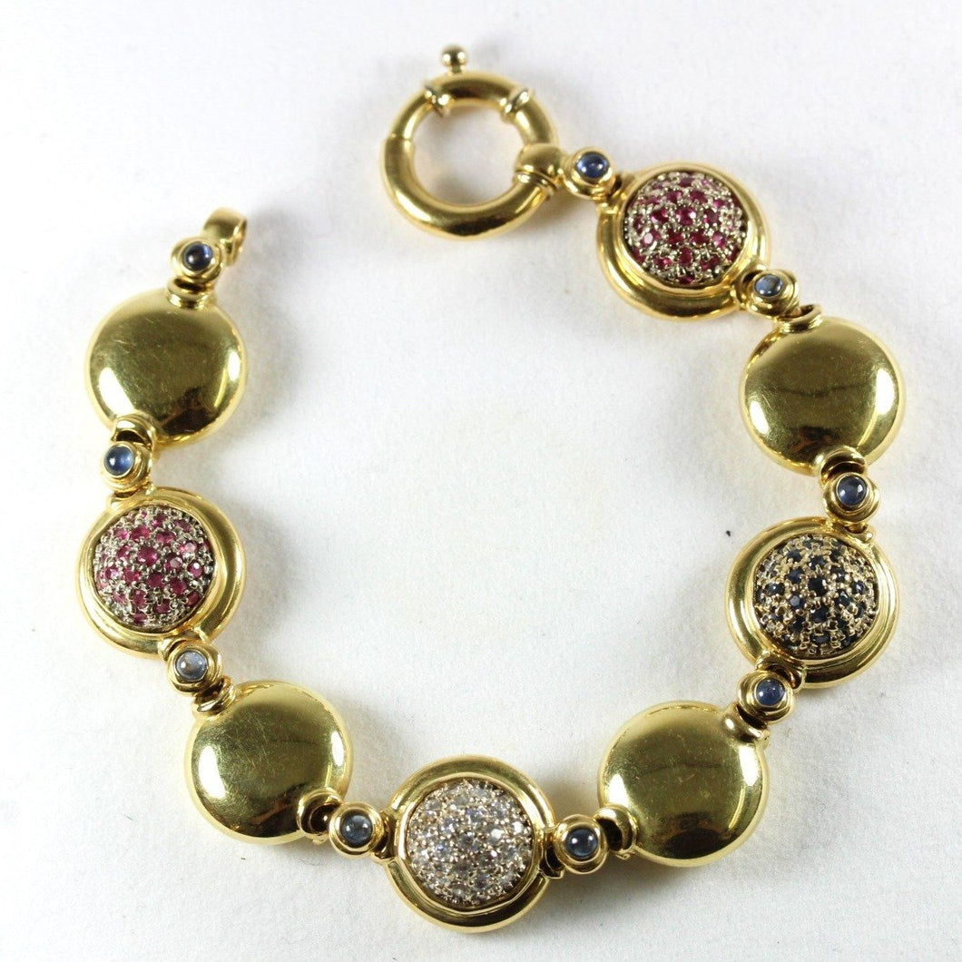 18ct Yellow Gold Ruby, Sapphire and Diamond Bracelet