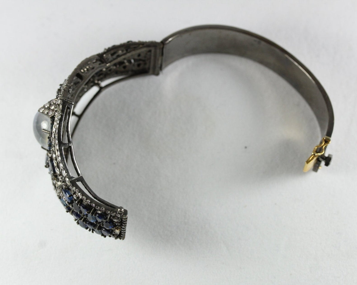Sterling Silver Sapphire, Diamond and Moonstone Bangle