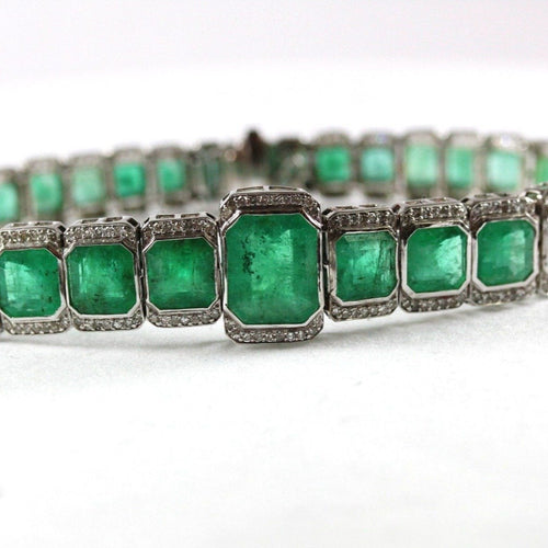 White Gold Colombian Emerald and Diamond Bracelet