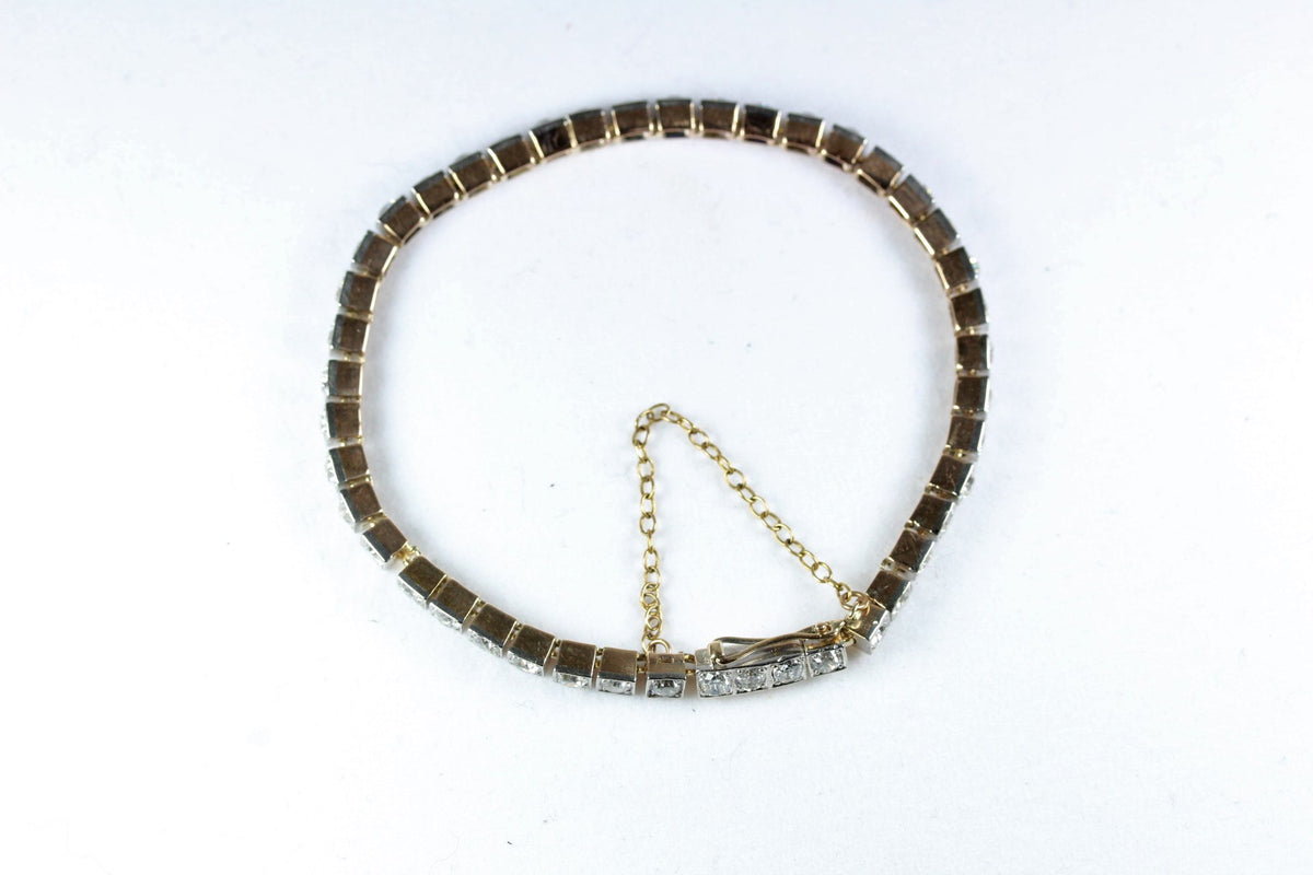 Vintage 15ct Two Tone Gold Old Cut Diamond Tennis Bracelet
