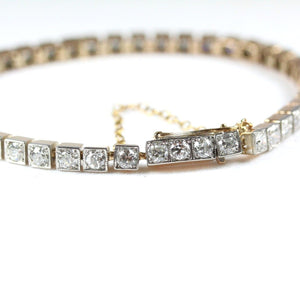 Vintage 15ct Two Tone Gold Old Cut Diamond Tennis Bracelet