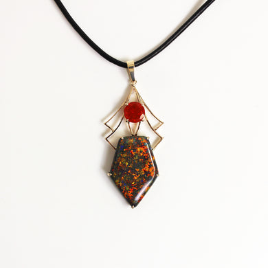 Solid Black Opal and Mexican Fire Opal Pendant