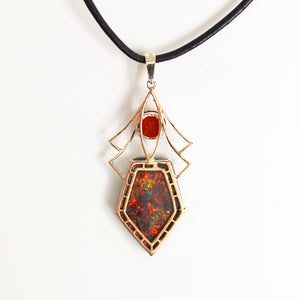 Solid Black Opal and Mexican Fire Opal Pendant