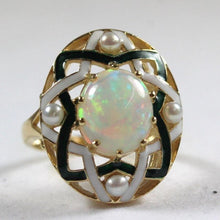 9ct Yellow Gold Opal, Seed Pearl and Enamel Cocktail Ring