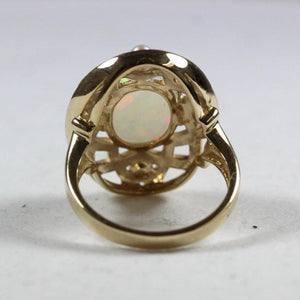 9ct Yellow Gold Opal, Seed Pearl and Enamel Cocktail Ring
