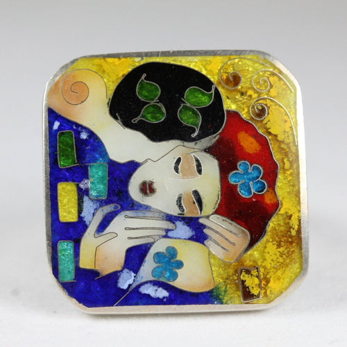 Sterling Silver Handmade Enamel Blue Kiss Ring