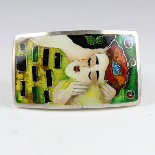 Handmade Sterling Silver Enamel Green Kiss Ring