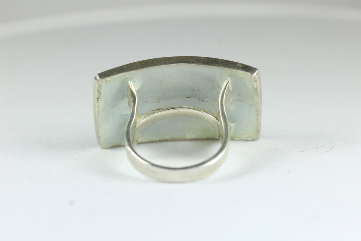 Handmade Sterling Silver Enamel Green Kiss Ring