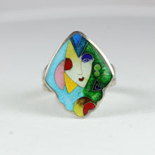 Handmade Sterling Silver Picasso Style Ridged Enamel Ring