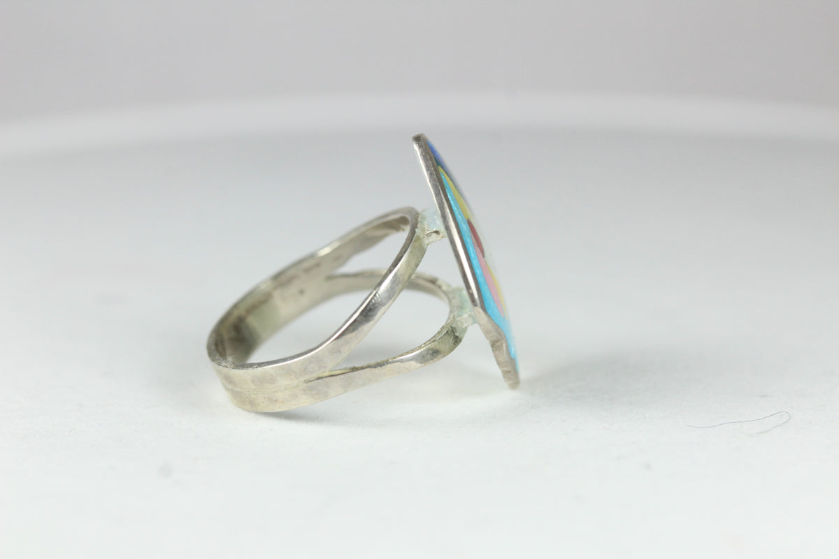 Handmade Sterling Silver Picasso Style Ridged Enamel Ring