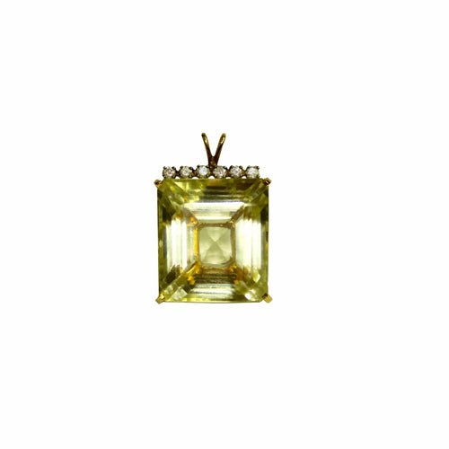 Yellow Gold Citrine Baguette Pendant lined with Diamonds