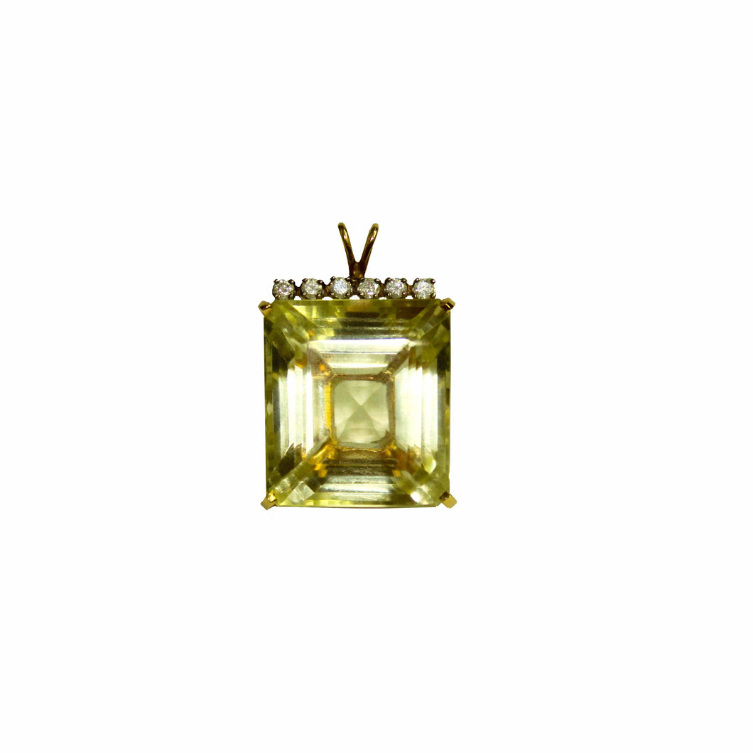 Yellow Gold Citrine Baguette Pendant lined with Diamonds