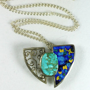 Handmade Enamel and Turquoise Pendant
