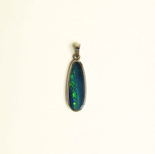 9ct White Gold Black Boulder Opal Pendant