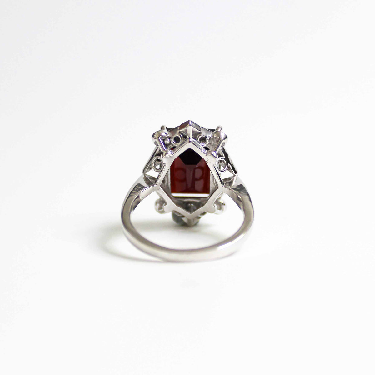 Art Deco Style 9ct White Gold Garnet and Diamond Ring