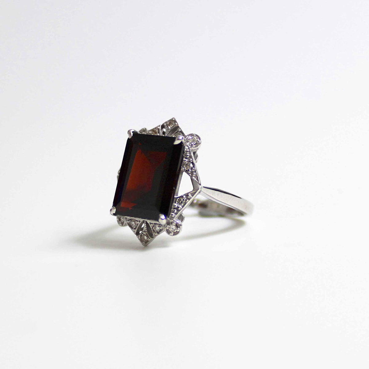 Art Deco Style 9ct White Gold Garnet and Diamond Ring
