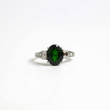 White Gold Green Chrome Diopside and Diamond Ring