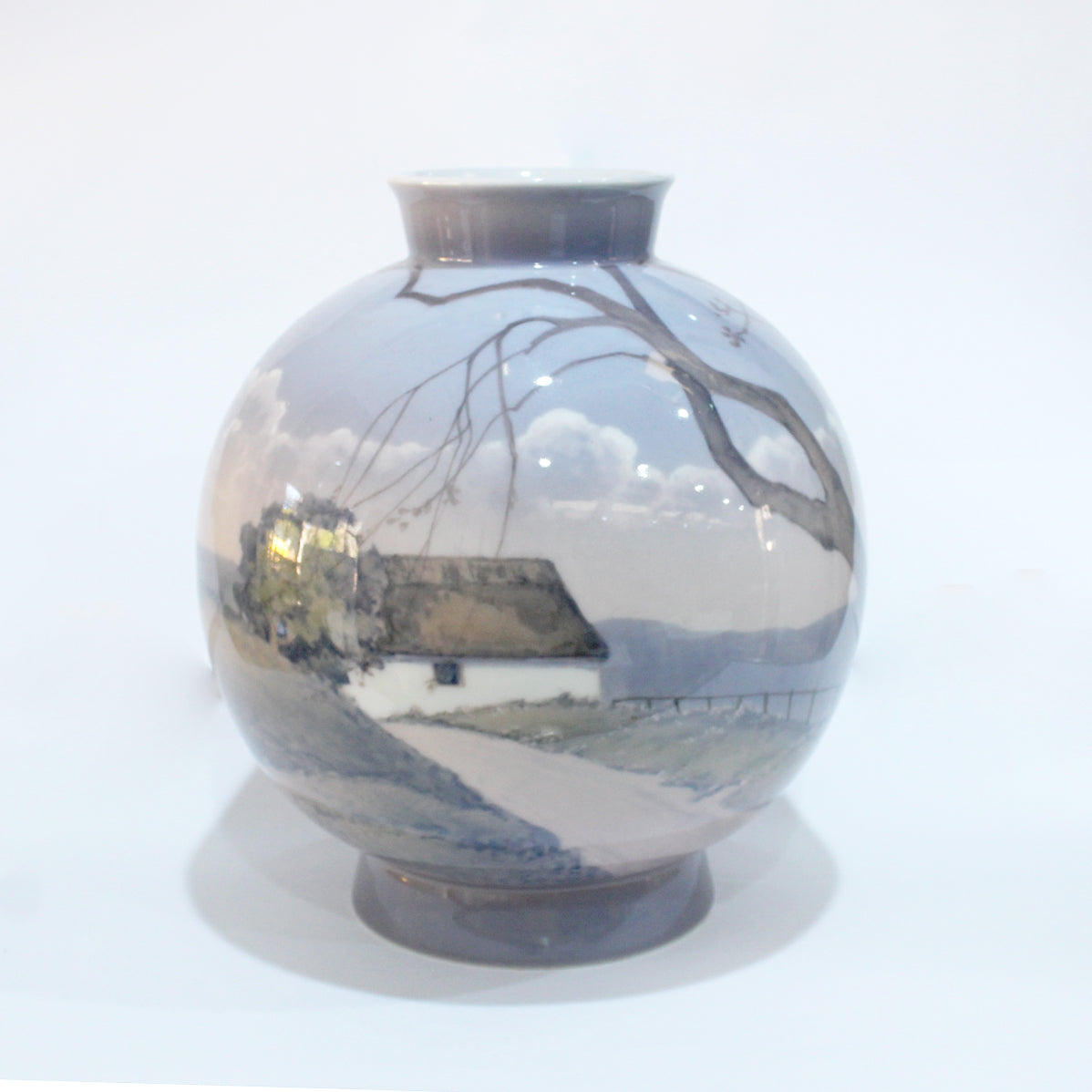Antique Bing & Grondahl Porcelain Farm House Round Vase