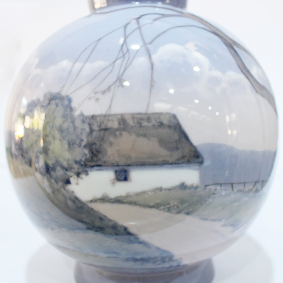 Antique Bing & Grondahl Porcelain Farm House Round Vase