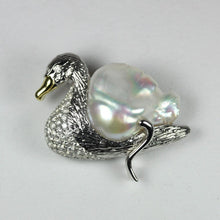 9ct White Gold Diamond and Baroque Pearl Duckling Pendant