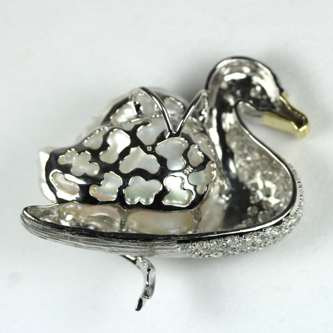 9ct White Gold Diamond and Baroque Pearl Duckling Pendant