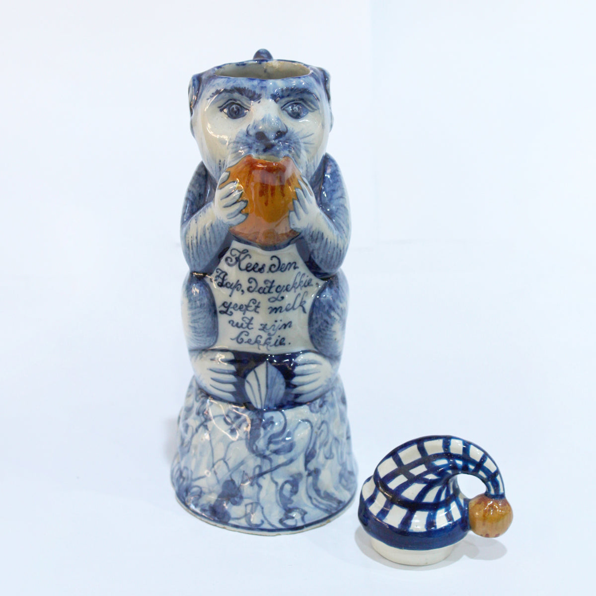 Antique Delft Blue and White Delftware Monkey Milk Jug