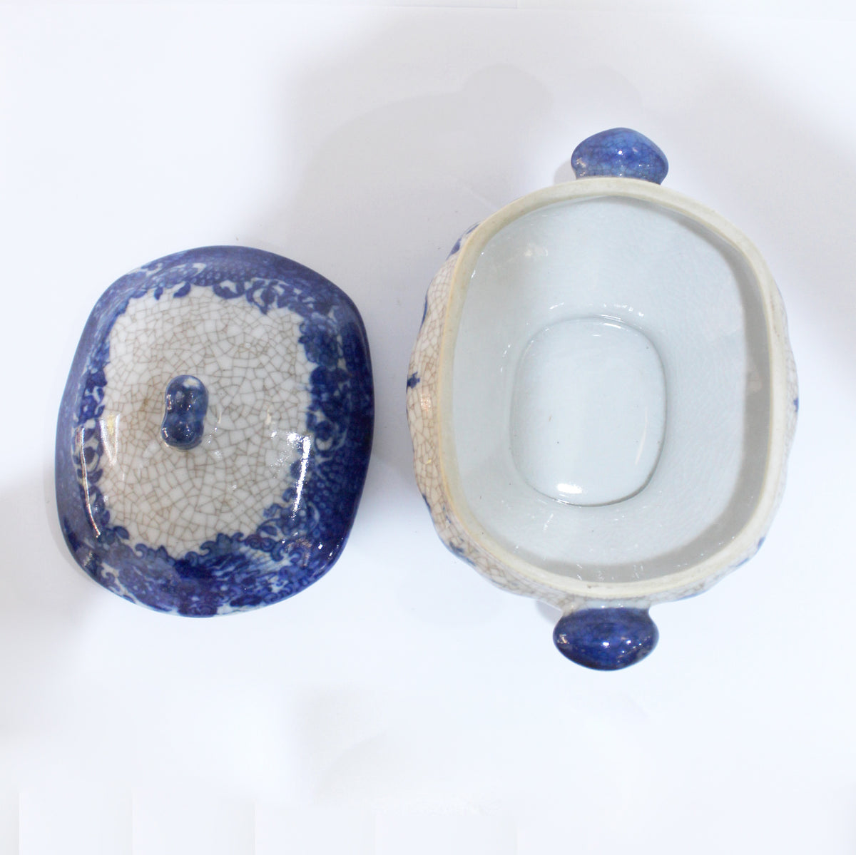 Antique Flow Blue and White Ironstone Soup Bowl