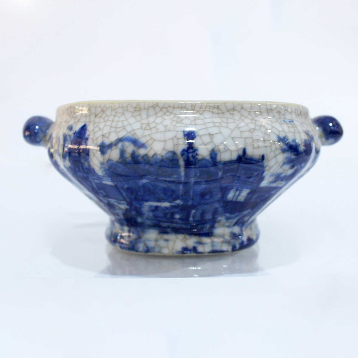 Antique Flow Blue and White Ironstone Soup Bowl