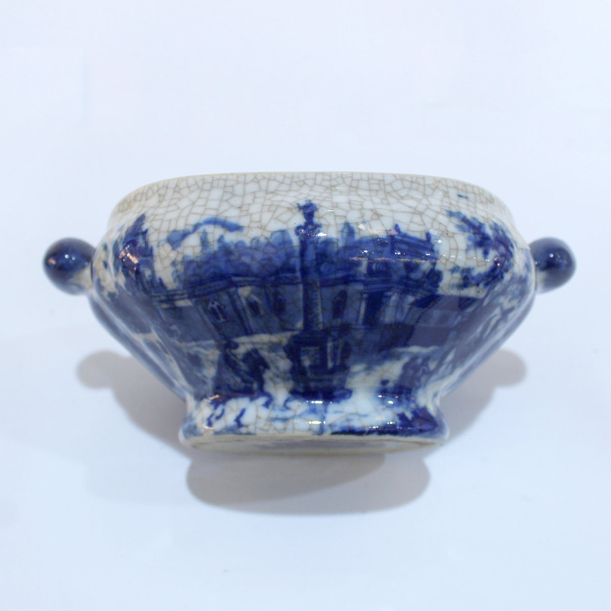 Antique Flow Blue and White Ironstone Soup Bowl