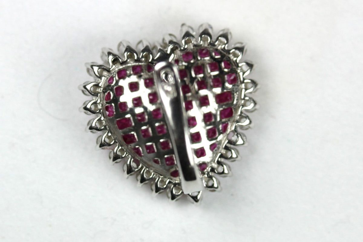 Sterling Silver Synthetic Ruby and CZ Heart Earrings
