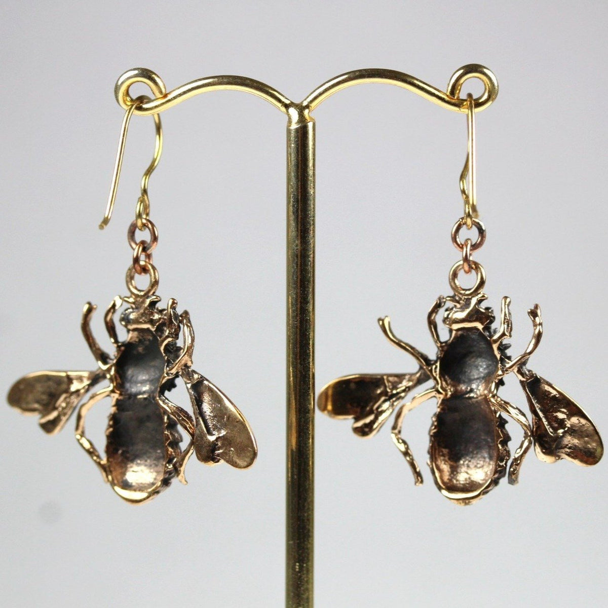 Brass Bumble Bee Hook Drop Earrings