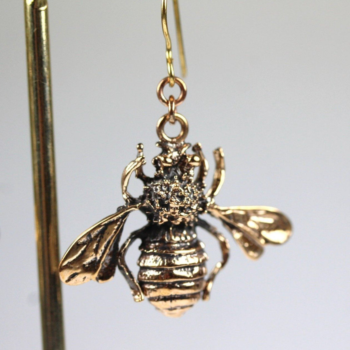 Brass Bumble Bee Hook Drop Earrings