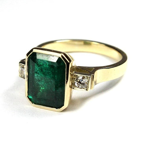 9ct Yellow Gold Emerald and Diamond Ring