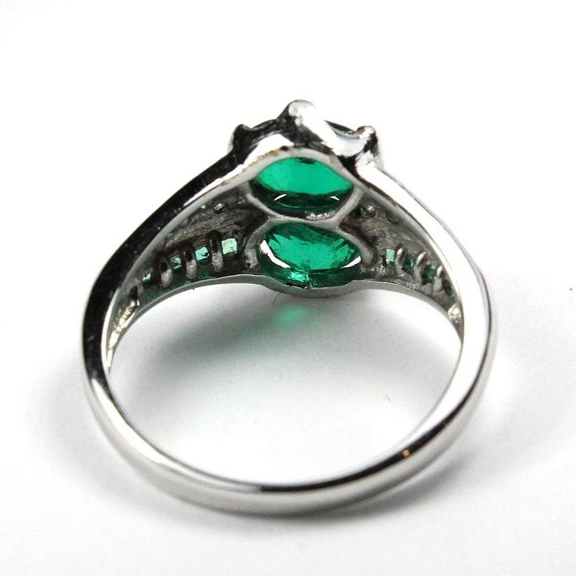 9ct White Gold Twin Emerald and Diamond Dress Ring