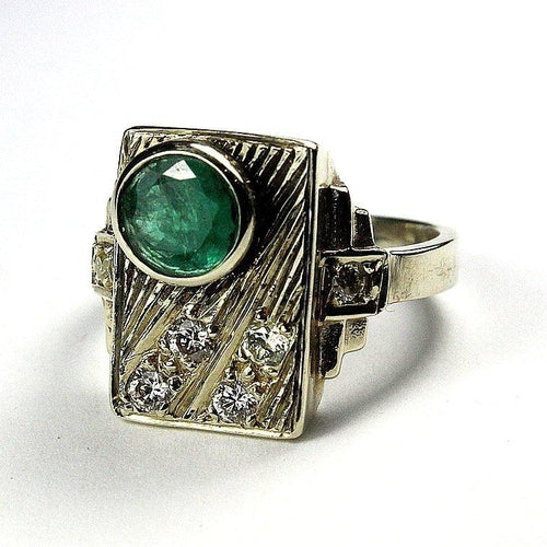 9ct White Gold Emerald and Diamond Ring