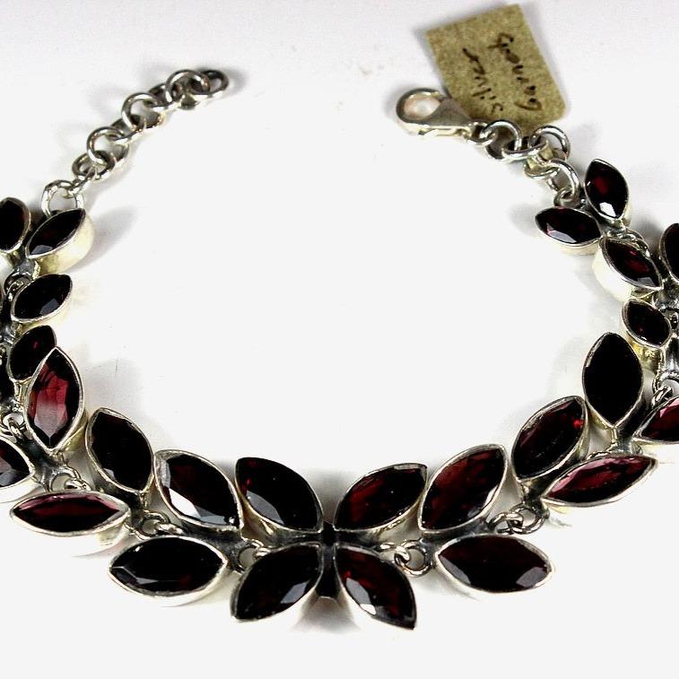 Sterling Silver Floral Garnet Wreath Bracelet