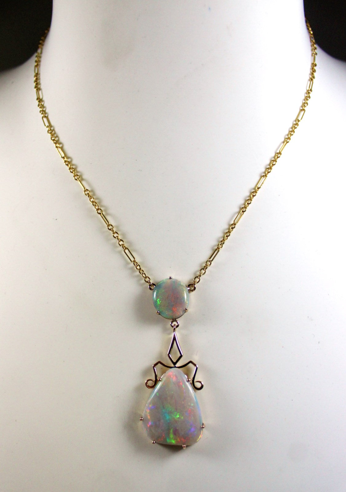 Antique 18ct Rose Gold Solid Semi-Black Opal Pendant