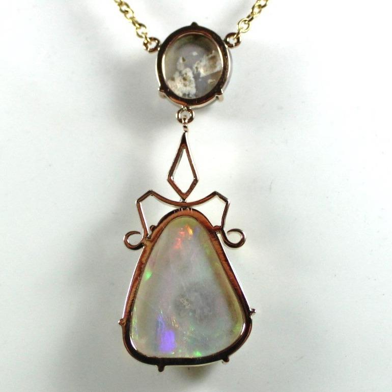 Antique 18ct Rose Gold Solid Semi-Black Opal Pendant