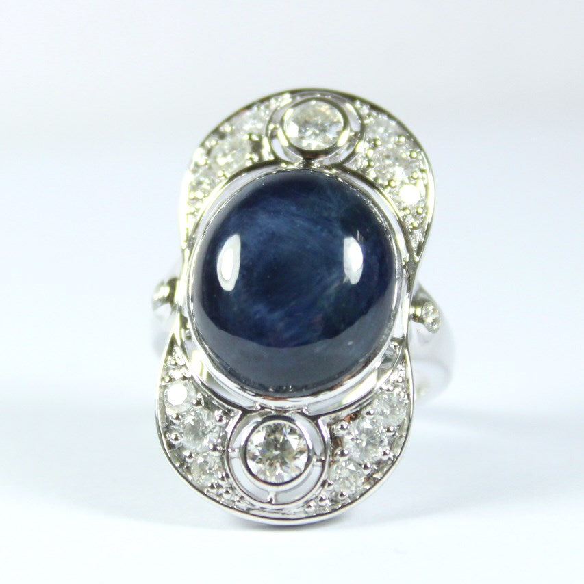 White Gold Cabochon Sapphire and Diamond Ring