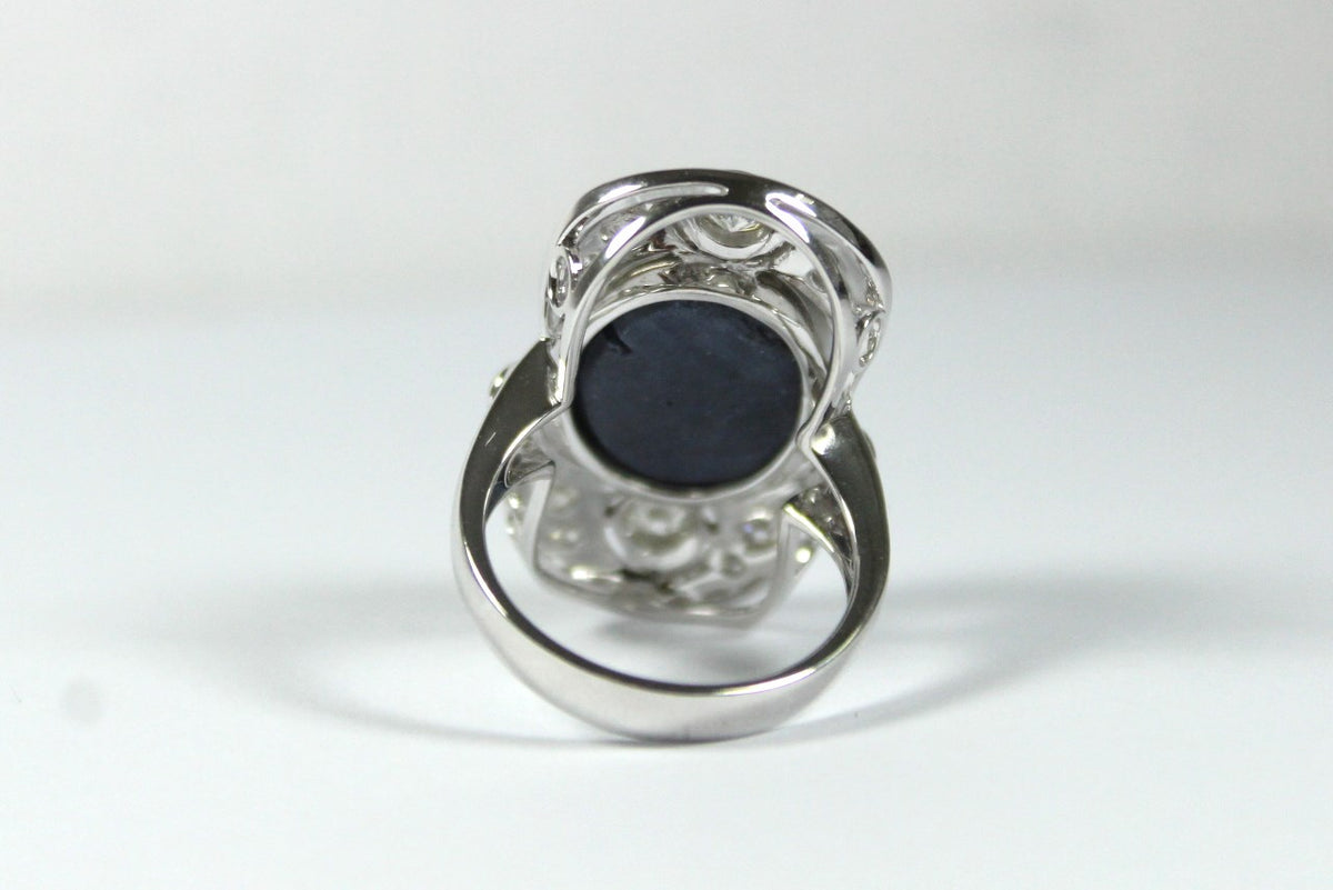 White Gold Cabochon Sapphire and Diamond Ring
