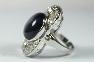 White Gold Cabochon Sapphire and Diamond Ring