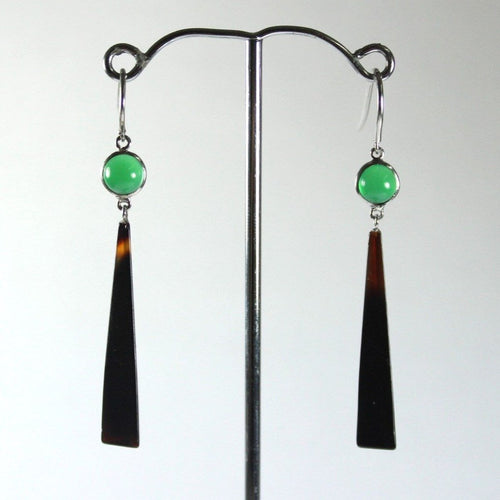 Sterling Silver Tortoiseshell and Chrysoprase Earrings