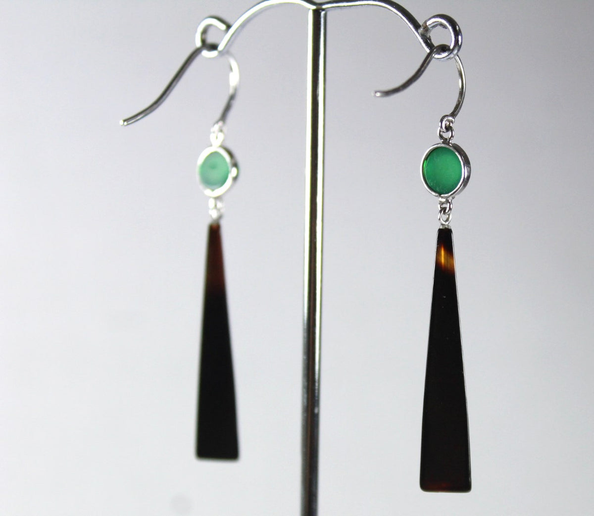 Sterling Silver Tortoiseshell and Chrysoprase Earrings