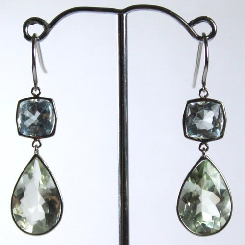 9ct White Gold Aquamarine and Green Citrine Drop Earrings