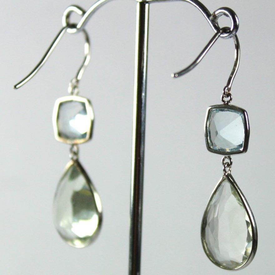 9ct White Gold Aquamarine and Green Citrine Drop Earrings